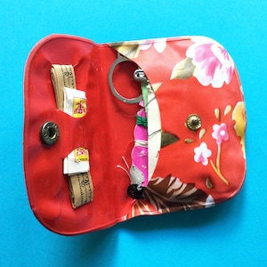 Travel sewing kit, floral case, repair or mending kit, snap button fastening, sewing gift