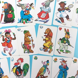 Cartas de jogar para solteironas, 15 cartas de animais fofos e assustadores, ilustrações vintage, Carlit Suíça