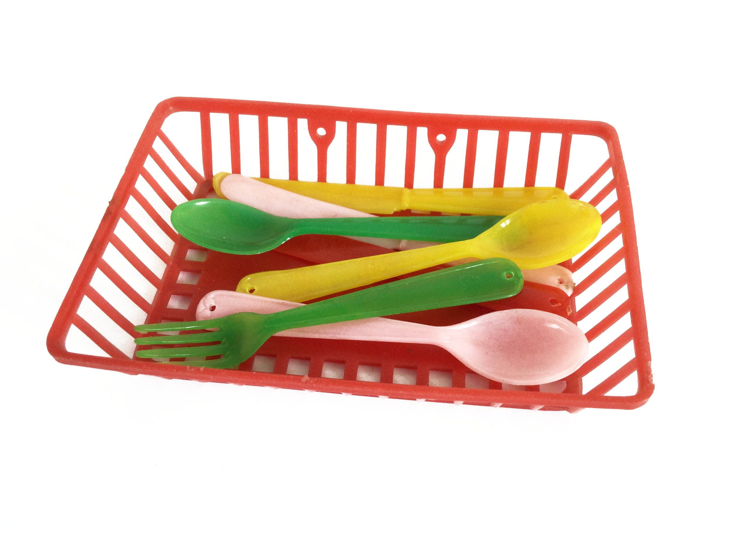 Toy cutlery set in basket plastic knives fork and spoons Etsy