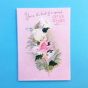 Carte d'anniversaire soeur, carte inutilisée, joyeux anniversaire soeur, carte Hallmark vintage, fabriquée aux États-Unis, illustrations mignonnes, carte d'anniversaire rose
