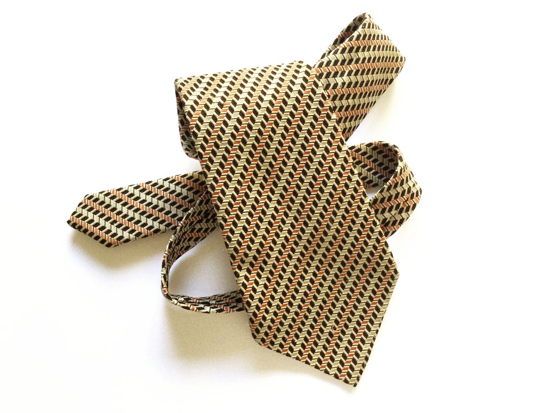 Vintage Mens Necktie 70s Kipper Tie in Beige Brown and - Etsy