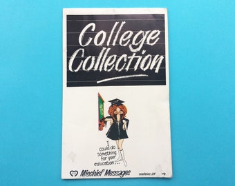 Vintage letter writing pad, College Collection - funny college themed cartoons, Mischief Messages, 20 sheets, 70s stationery