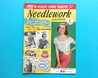 Needlework Illustrated magazine, April 1951, with embroidery transfers, knitting, crochet, embroidery patterns, vintage craft booklet