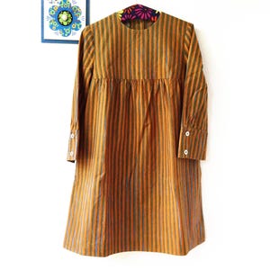 Vintage Marimekko Dress, Orange & Blue Striped Cotton Smock Dress, 3/4 Sleeves, Size S, UK Size 10, US Size 6, Made in Finland, 60s Fashion