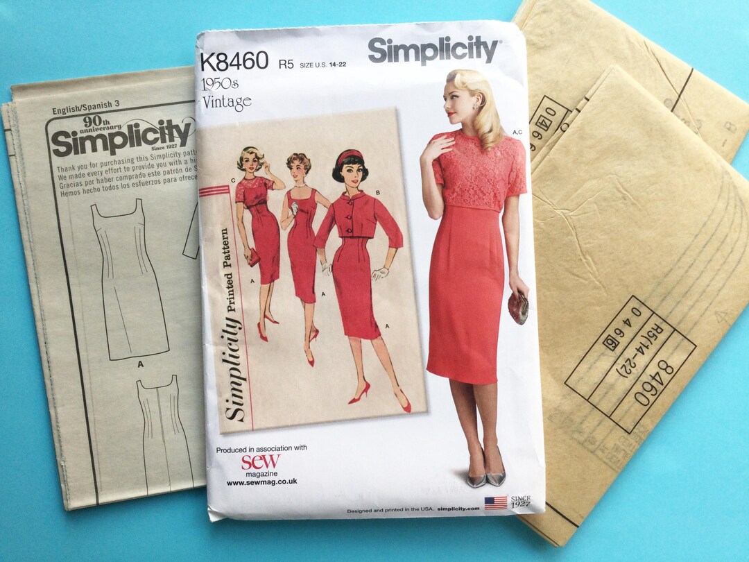 1950s Dress & Jacket Sewing Pattern: Simplicity K8460, Bust 36-44