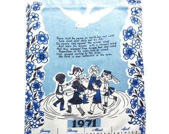 Vintage theedoek, kalender theedoek uit 1971, Verenigde Naties, Women's Guild, katoenen keukendoek, muurhangen, verjaardagscadeau