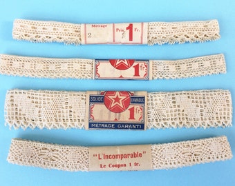 ruban de dentelle français vintage, couleur ivoire, 1 mètre (1,1 verges) chacun, nouveau stock ancien, choix de 4, coupon reclamé des années 1940