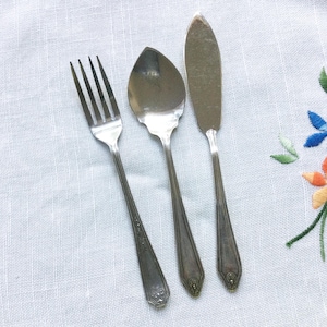 Vintage Cutlery Set, Small Fish Knife, Fork and Spoon, Silver plate EPNS cutlery, Made in England, Nickel Silver flatware