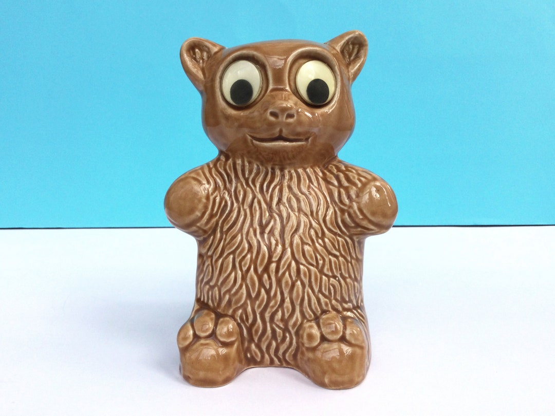 Vintage Piggy Bank, Ceramic Bear Money Box With Googly Eyes, MB 22