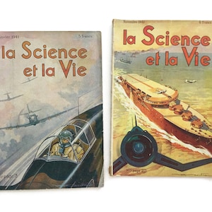 Vintage science magazines, 1940s French &quot;Science and Life&quot;, World War 2 memorabilia, vintage adverts and graphics