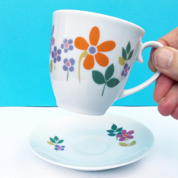 Vintage espresso cup / demitasse with pretty flowers by Spal porcelain, Made in Portugal, retro kitchen, Mother's Day gift