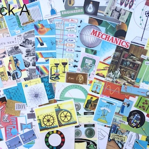 Paquete de efímeras de ciencia y tecnología antigua: ilustraciones antiguas y vintage, más de 80 piezas para collage, decoupage, arte alterado, álbumes de recortes y diarios.