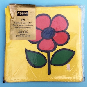 Tovaglioli di carta vintage con margherite, Flower Power anni '70, tovaglioli gialli, prodotti nella Germania occidentale, set da 18, per scrapbooking, forniture per diari di scarto