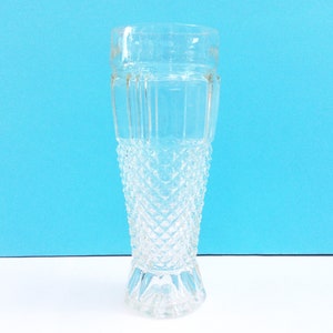 Vintage glass vase, diamond point, crystal glass, flower or bud vase, mid century home decor, mantel vase