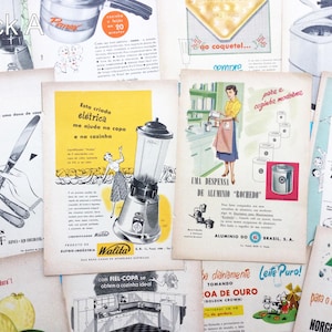 Vintage Zeitschriften-Werbung, 1950er Jahre Küche, Fab Grafiken & Farben, Mid Century Home, 12er-Set für Decoupage, Scrapbooks, Collage, Rahmung