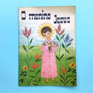 Libro di Gesù Bambino in portoghese, splendide illustrazioni di Ruffinelli, libro di storie sulla Natività, grafica anni '70, regalo portoghese, regalo di Gesù