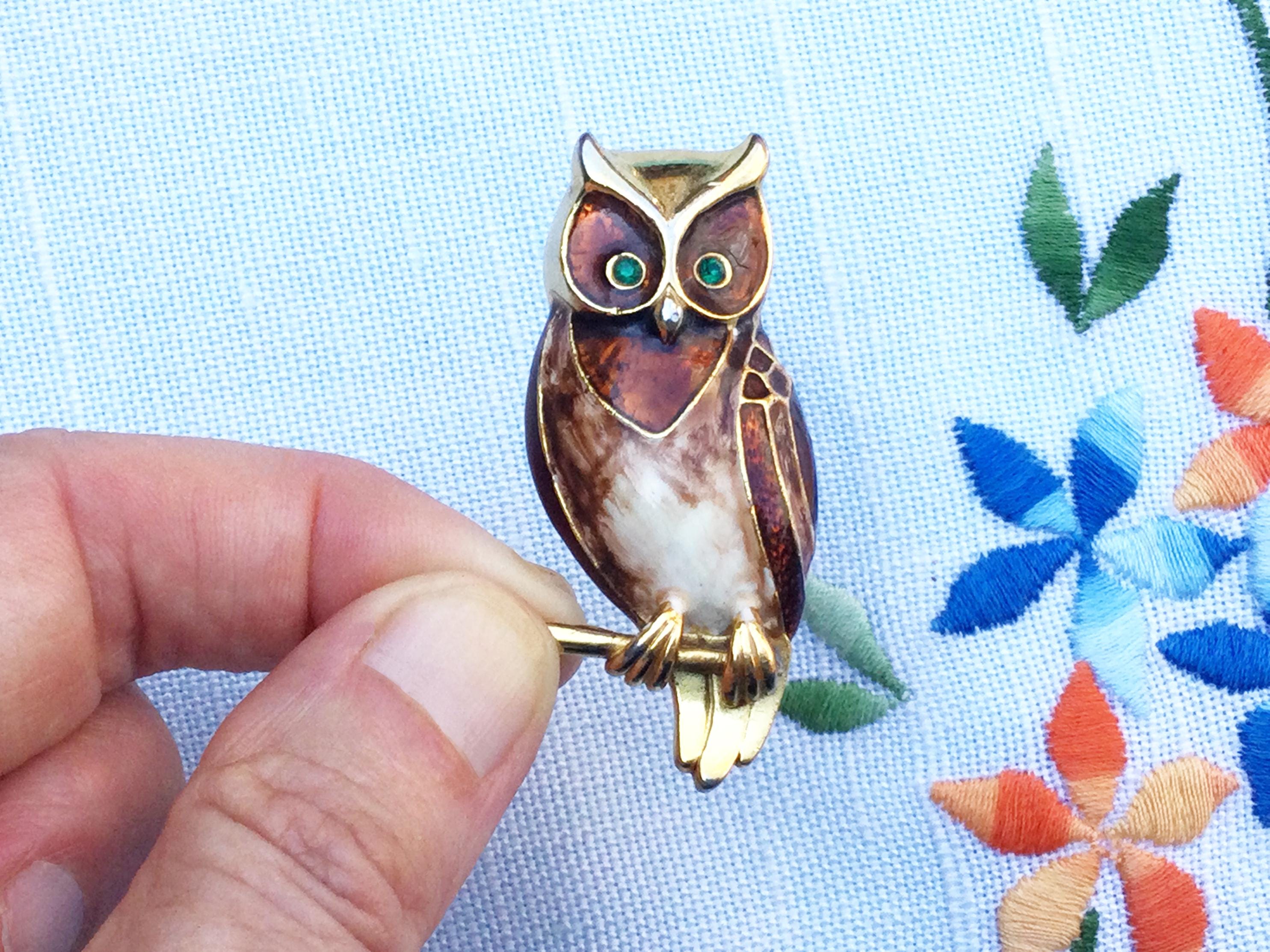 Pin's broche hibou avec strass vintage (Neu (gemäss Beschreibung)) in