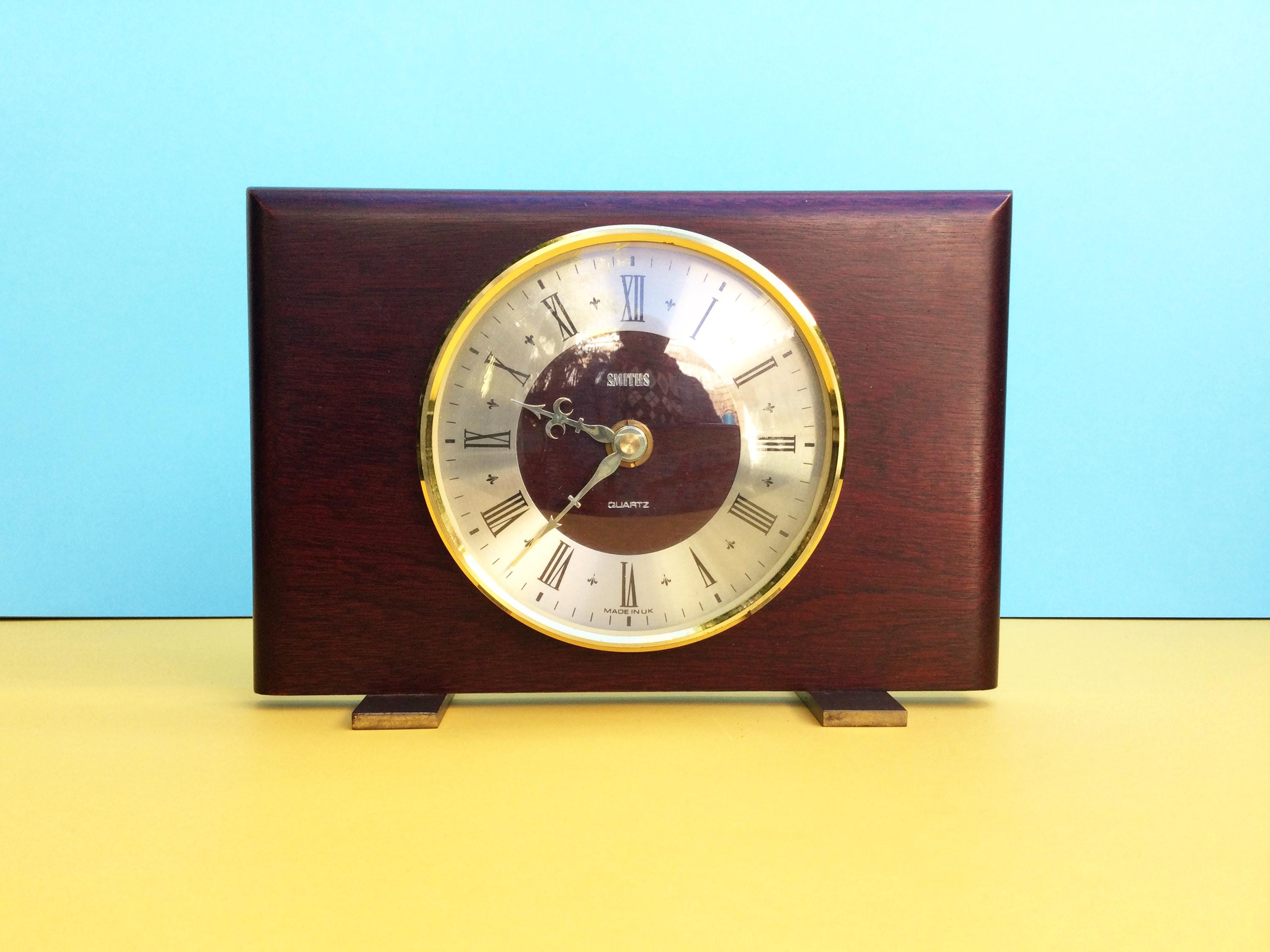 Vintage Smiths Mantle Clock, Classic Mid Century Mahogany Clock, Works and Keeps Time, Battery Operated, Made in UK, 1960s Living Room Clock