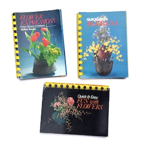 Livros Ikebana vintage, Escola Ichiyo, arranjos de flores dos anos 80, Fabricados no Japão, páginas grossas e brilhantes, Akihito Kasuya, presente ikebana, Shufuhotomo Co