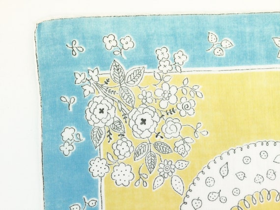Vintage 50s handkerchief, blue and yellow, black … - image 4