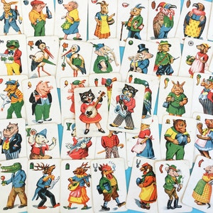 Naipes de solterona, juego de 48 cartas, ilustraciones antiguas, animales lindos espeluznantes, antiguo juego de cartas alemán, Oppenheimer und Sulzbacher
