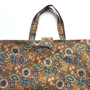 Reusable shopping bag, vinyl shopper, vintage floral tote bag, pop stud fastener, sustainable shopping