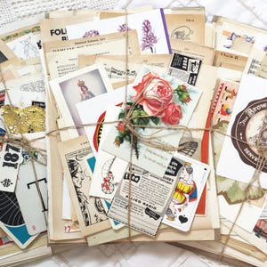 Vintage Ephemera Pack for Junk Journals & Collage, 70+ Paper Pieces, Botanical, Dictionary Pages, Music Paper, etc