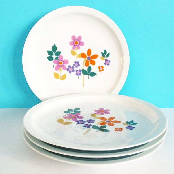 Vintage plates, Spal porcelain, set of 4, pretty flowers, Made in Portugal, 8", retro kitchen, Mother's Day gift, Housewarming gift