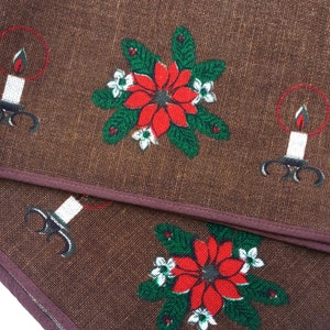 Toalha de mesa vintage Poinsettia: linho festivo de juta marrom, feito na Alemanha (76 cm quadrados)