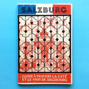 Guia turístico vintage de Salzburgo, mapa removível, língua francesa, guia Gabriel, coisas efêmeras da Áustria, guia da cidade europeia, presente de Salzburgo