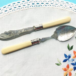 Silberplatte Fisch-Servier-Set: Faux Bone Griffe, 1940er Jahre Besteck