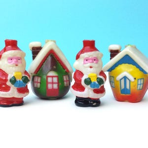 Vintage Christmas Fairy Light Covers: Blow Mold Santa & House Set