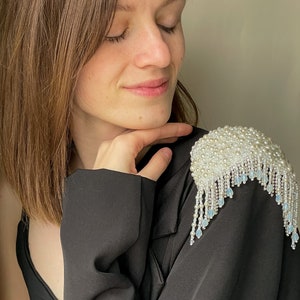 Pearl Epaulettes Bridal Shoulder Cape Sleeves Wedding Epaulettes Crystal Bridal Straps Rhinestone Epaulettes Pearl Shoulder Necklace