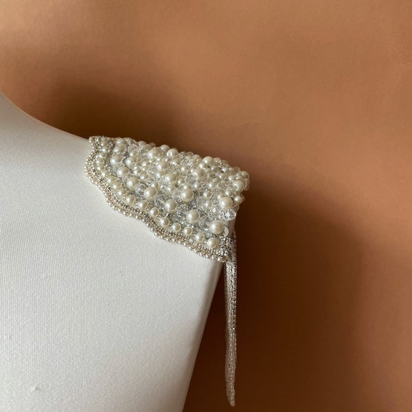 Pearl Epaulettes Bridal Shoulder Cape Sleeves Wedding Epaulettes Crystal Bridal Straps Rhinestone Epaulettes Pearl Shoulder Necklace