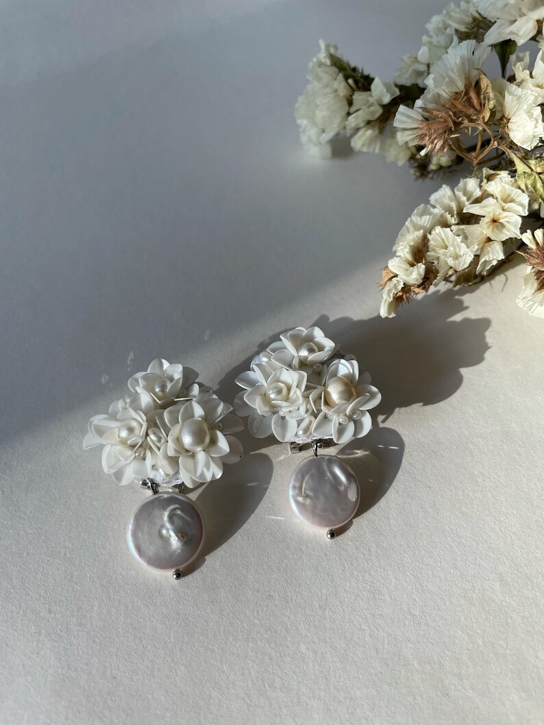 Wedding Pearl earrings, flower earrings, bride earrings for wedding day image 5