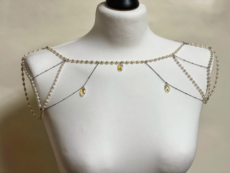 Pearl Shoulder Chain Bridal Shoulder Necklace Wedding Capelet Necklace for Off Shoulder Wedding Dress Bridal Cape Jewelry Pearl Necklace image 10