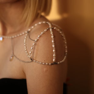 Pearl Shoulder Chain Bridal Shoulder Necklace Wedding Capelet Necklace for Off Shoulder Wedding Dress Bridal Cape Jewelry Pearl Necklace image 5