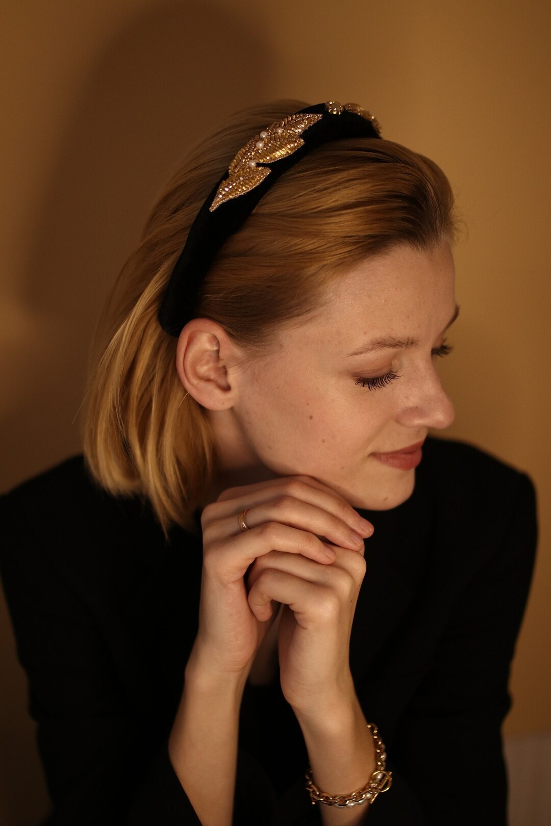 Black Jeweled Velvet Headband. Etsy