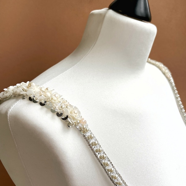 Wedding dress bridal crystal straps, Bridal flower pearl Straps, Detachable Straps, Wedding Dress Sleeves