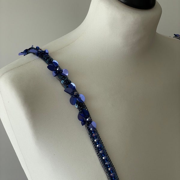 Navy dress crystal straps, blue Bridal flower pearl Straps, Detachable Straps, Wedding Dress Sleeves, custom straps