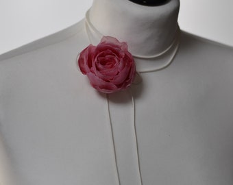 Pink rose flower choker, custom choker, flower on a cord