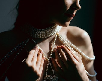 Body shoulder jewelry, body chain, wedding pearl body necklace