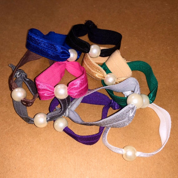 Bracelet ruban élastique ou élastique à cheveux avec perle, bracelet  scintillant, bracelet perle extensible -  France