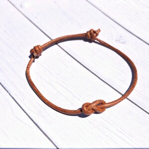 Infinity Bracelet for Her, Female Love Knot Adjustable Leather Bracelet, 3 year anniversary gift