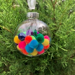 Pom Pom Ornament, Colorful Ornament, Gumball Ornament, Clear Plastic Ball, Candy Land, Teacher Gift, Party Favor, Buy More/Save More