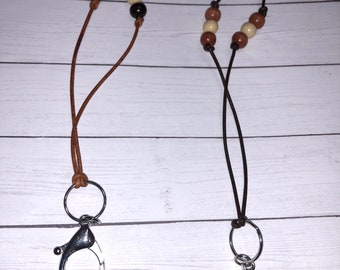 Leather Lanyard with Wooden Beads, Teacher Lanyard, Keychain ID Badge with Lobster Clasp, Teacher Gift