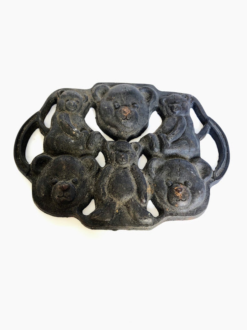 Vintage CAST IRON MOLD, Teddy Bears, Baking Pan, Cookware, Rustic
