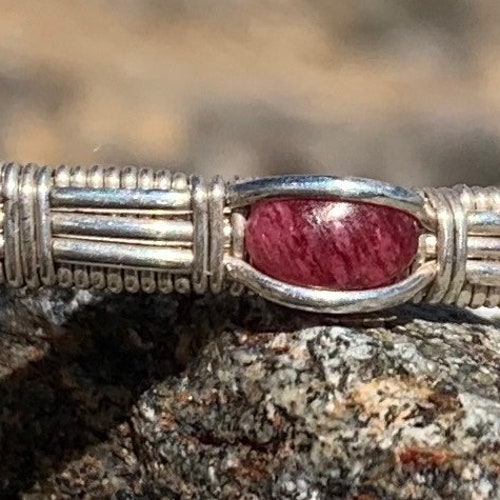Rhodochrosite and Amethyst Sterling shops Silver Wire Wrapped Cuff Bracelet Size Small
