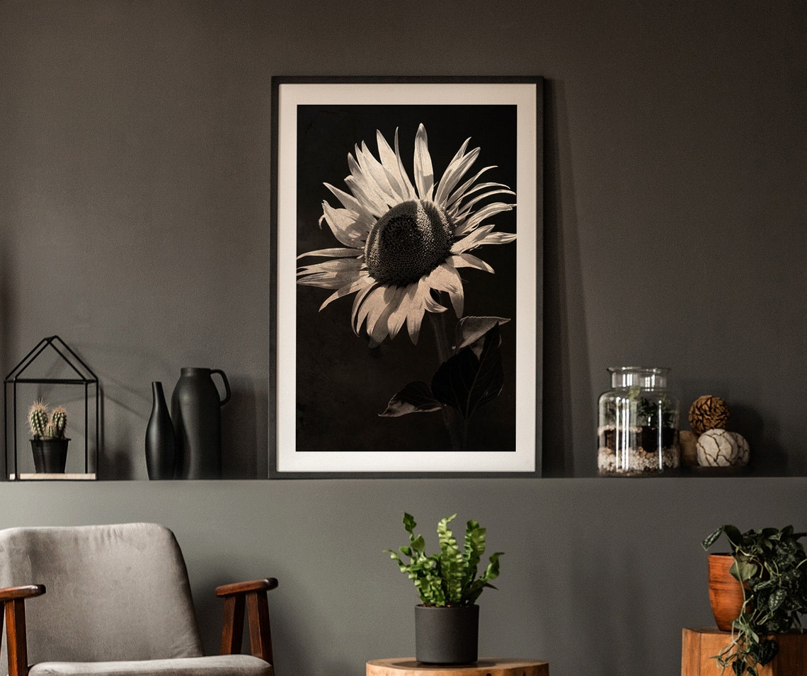 Botanical PRINTABLE wall art Sepia Wall Art Sunflower Print Etsy