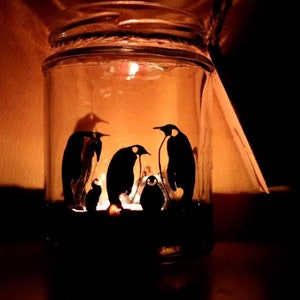 Penguin Silhouette Jar - Tealight holder / storage jar